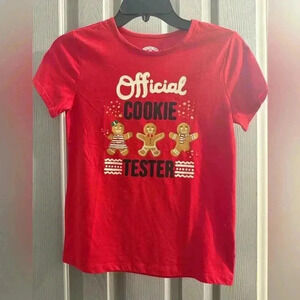 Kids Official cookie tester red t shirt by Holiday Time. Size Large 10-12.
